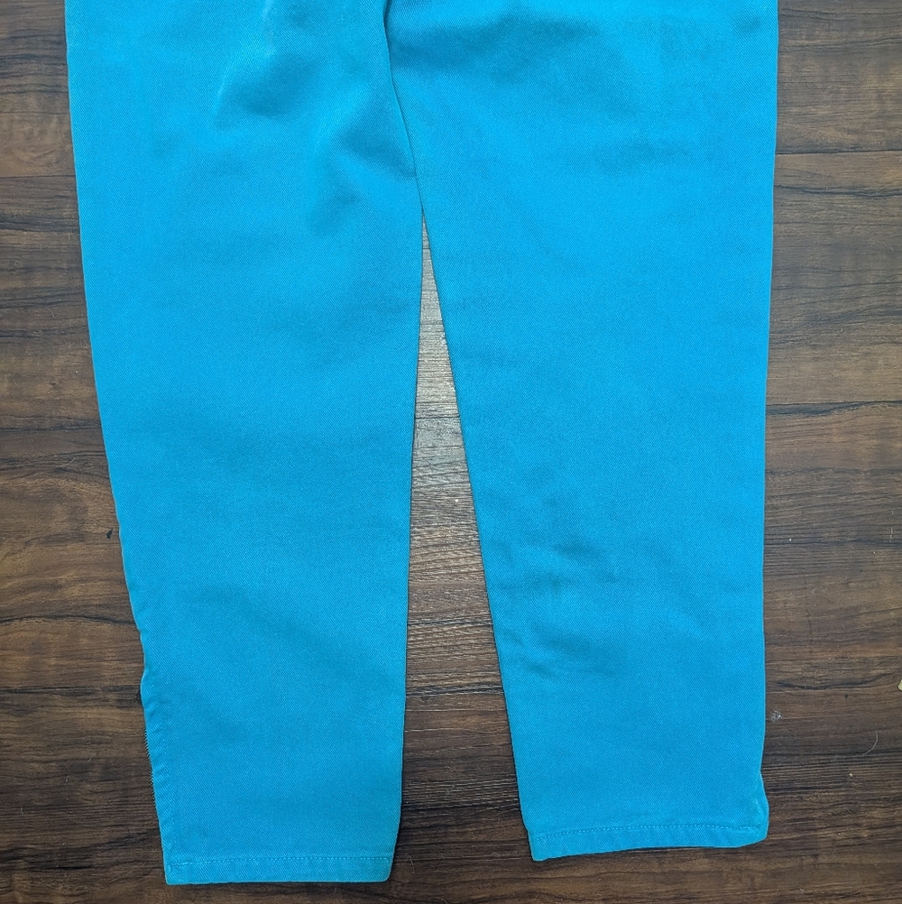 Vtg 80s Guess by Marciano USA ankle zip high-waisted aqua blue crop Mom Jeans - Picture 11 of 15